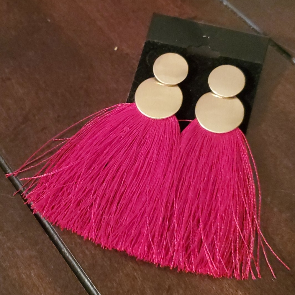Womens red fringe earrings